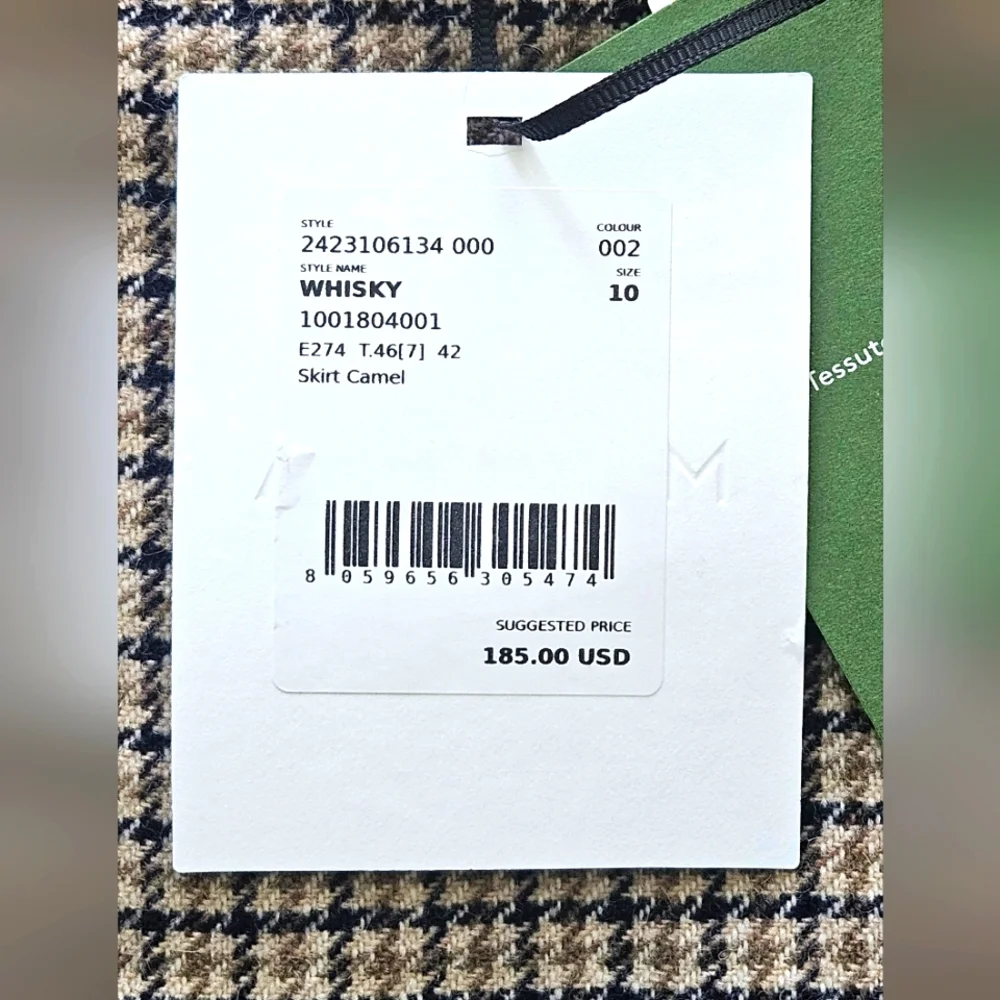 NWT Marella Women's‎ Houndstooth Mini Whisky Wool Skirt: Color- Camel: Size- 10